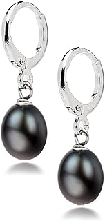 Pendientes Elegantes de Perlas de Agua Dulce Hechos a Mano, Aros Colgantes Clásicos para Mujeres y Niñas en Colores Blanco, Rosa, Gris, Negro, Púrpura (forma de arroz negro)