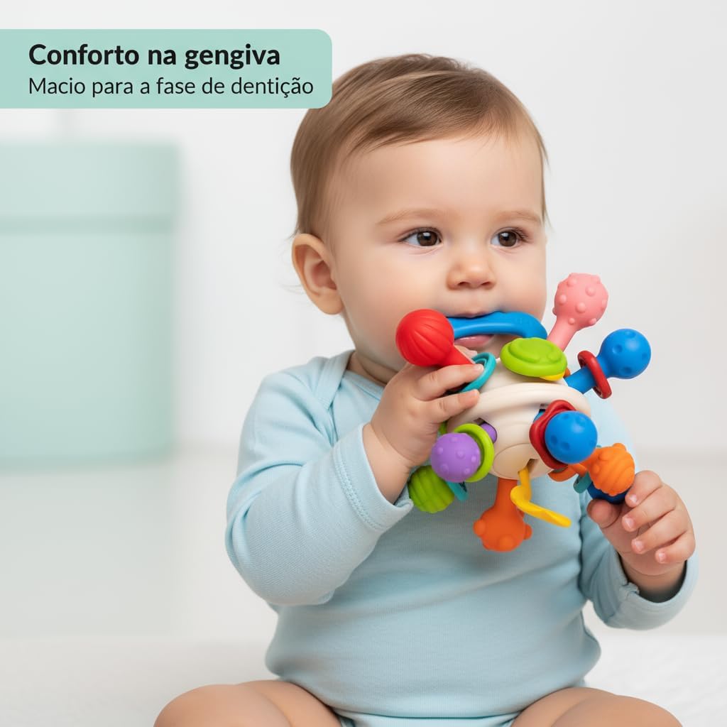 Mordedor Bola Sensorial Montessori para Bebê 0–24 Meses URBANIUS, Texturas Macias e Fácil de Segurar, Fácil Higienização, Estímulo Tato, Visão e Audição, Estímulo à Coordenação Motora, Certificado pelo INMETRO Mordedor Bola Sensorial Montessori para Bebê 0–24 Meses URBANIUS, Texturas Macias e Fácil de Segurar, Fácil Higienização, Estímulo Tato, Visão e Audição, Estímulo à Coordenação Motora, Certificado pelo INMETRO