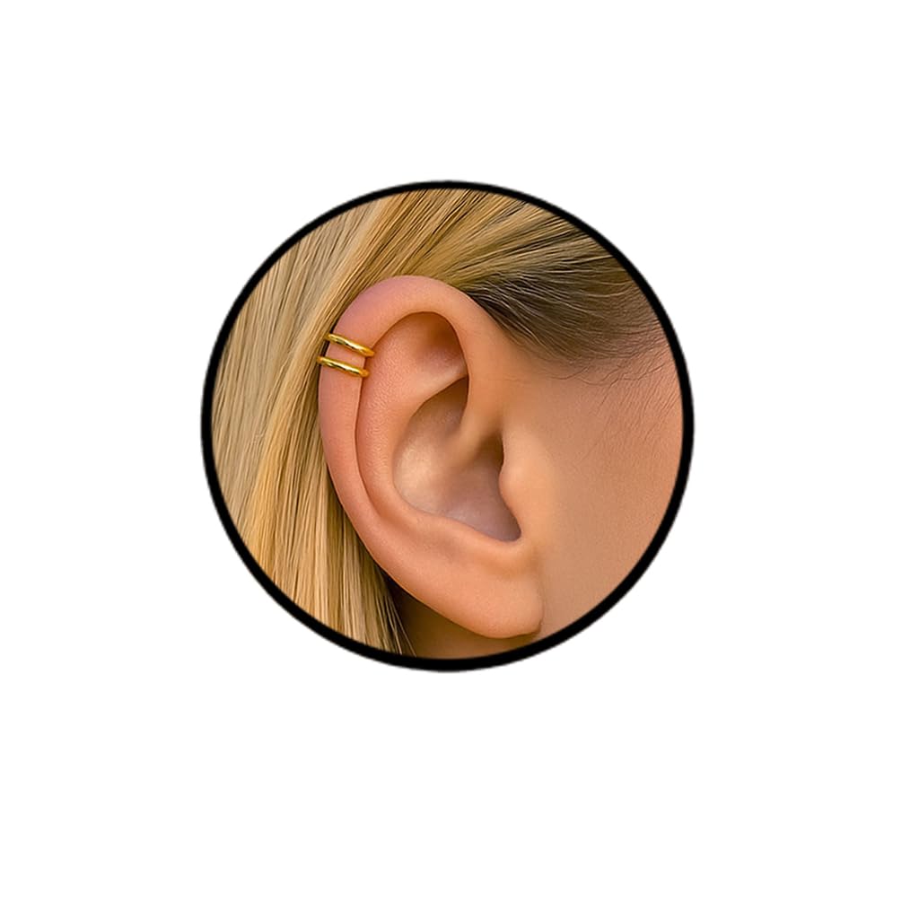 14K Gold Filled Fake Helix Double Hoop – Dünne Spiral Ohrklemme ohne Piercing – 7mm Ohrmanschette Gold für Helix – Schmerzfreier Clip-On Ohrschmuck