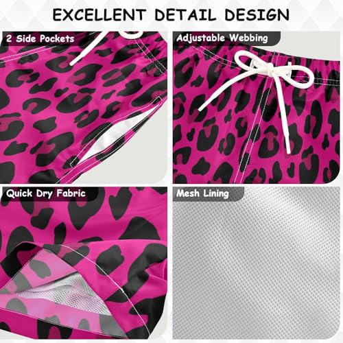 Hot Pink Leopard Cheetah Boy's Swim Trunks Board Shorts Boys Kids Beach Swimwear Bottom Pants S2