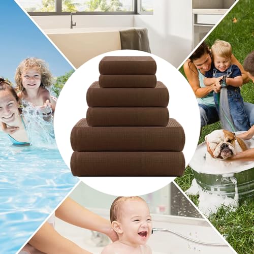 Image of Casa Copenhagen, Egyptian Cotton - Waffle Terry Towel 6 Piece Set, Includes 2 Bath Towels 2 Hand Towels 2 Washcloths - Brown