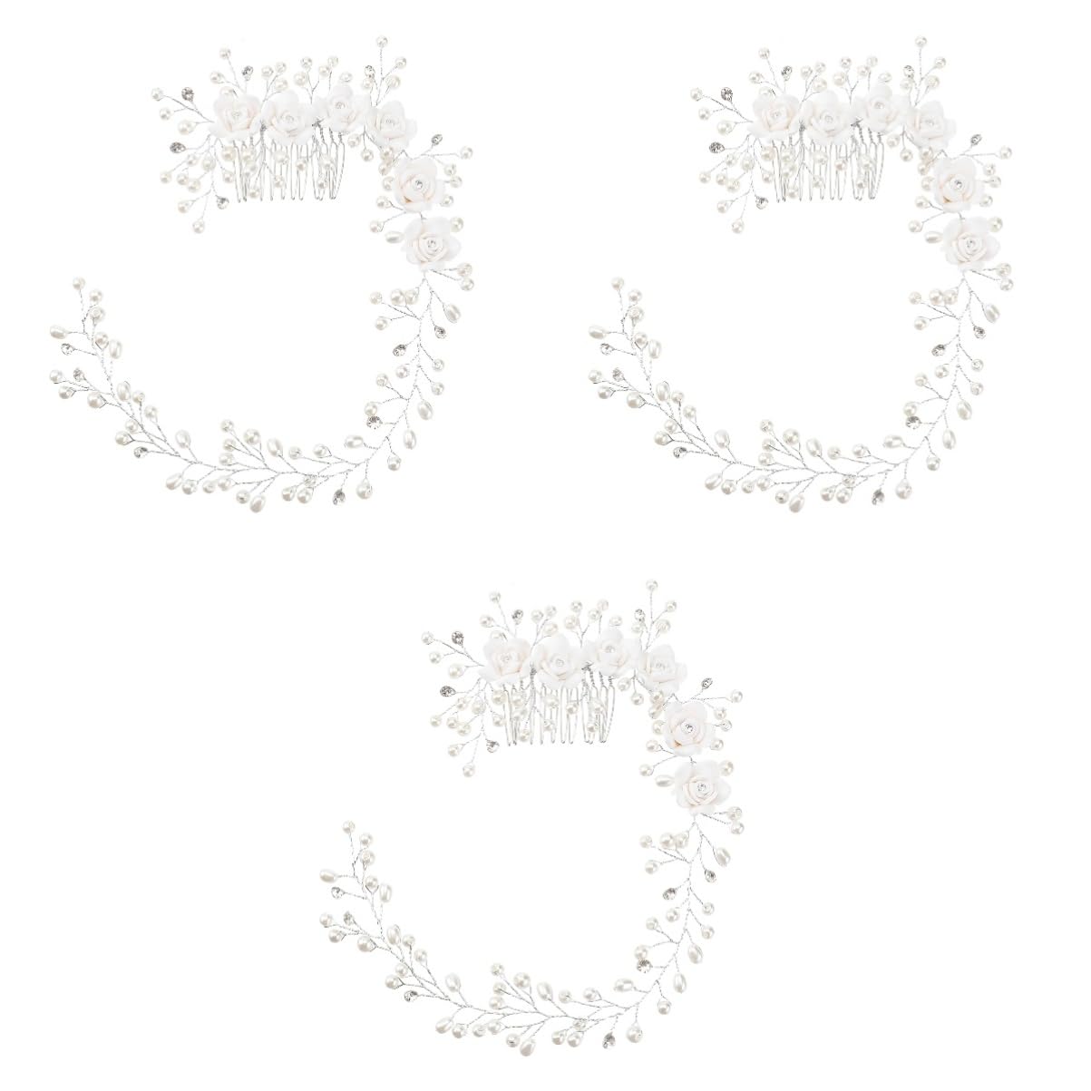 FRCOLOR 3pcs tocados para el bride hair piece rhinestone hair accessories flower hair accessories Pearl Bridal Hair Comb rhinestone hair clips women headband hair strands