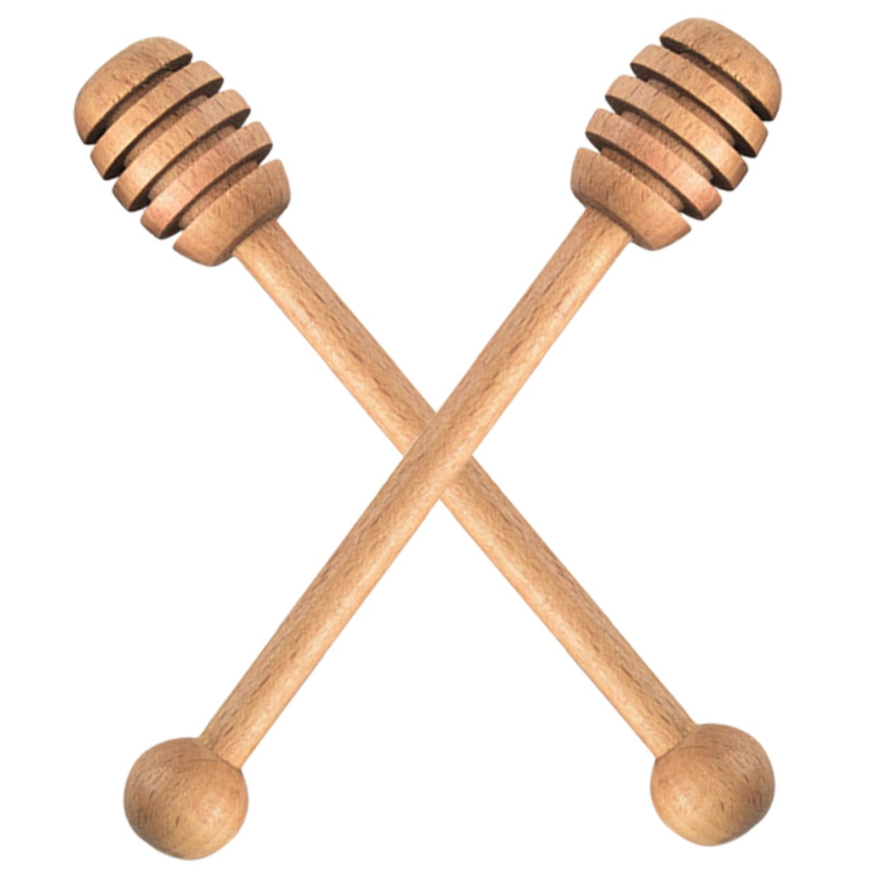 Cabilock Multi-function Stirring Stick Set 2pcs Wooden Mix Honey Syrup and Jam for Baker Chef and Beekeeper