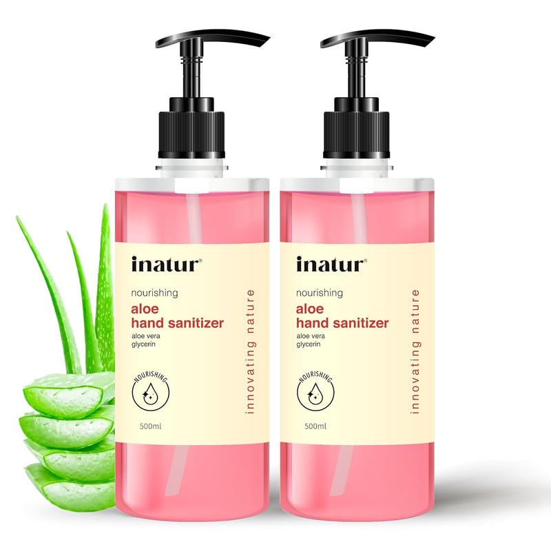 Image of inatur Aloe Hand Sanitizer Gel 500ml Combo | Alcohol-Based, Kills 99.9% Germs | Antibacterial Disinfectant with Aloe Vera | Gentle on Skin, Safe for Surfaces | Hand Sanitizer 500ml for Protection
