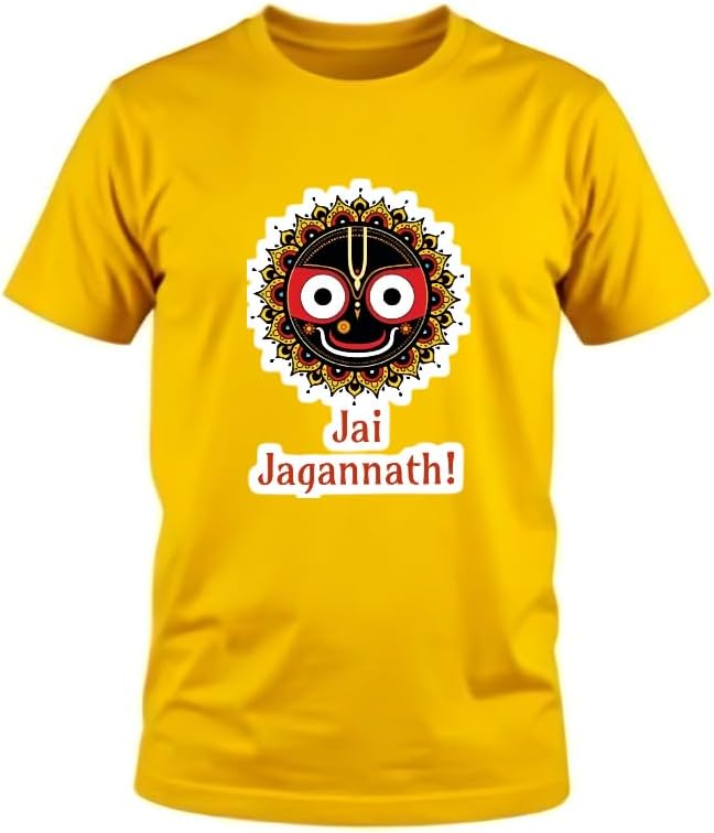 Jai Jagannath Hindu Devotional T-Shirt, Yellow Cotton, Unisex