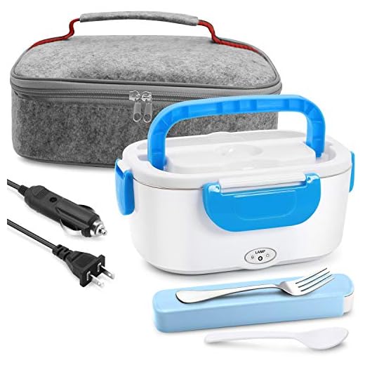 Electric Lunch Box Food Heater - Farochy Heating Lunch Box Heater Portable Microwave Electric Lunch Box 2 in 1 for Car and Home 110V & 12V, Stainless Steel Food Warmer and Heater (Blue)