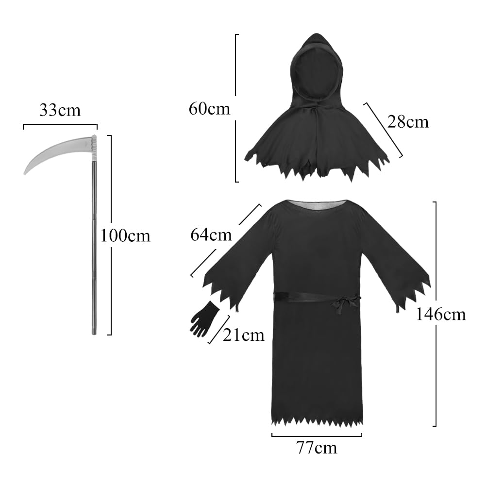 4 PCS Grim Reaper Costume Halloween Hooded Cloak Hoodies Robe Scythe Gloves Set Halloween Costume Fancy Dress Vampire Cloak Wizard Cape Long Cape Cosplay Costume Death Eater Ghost Costume for Adult - Image 2