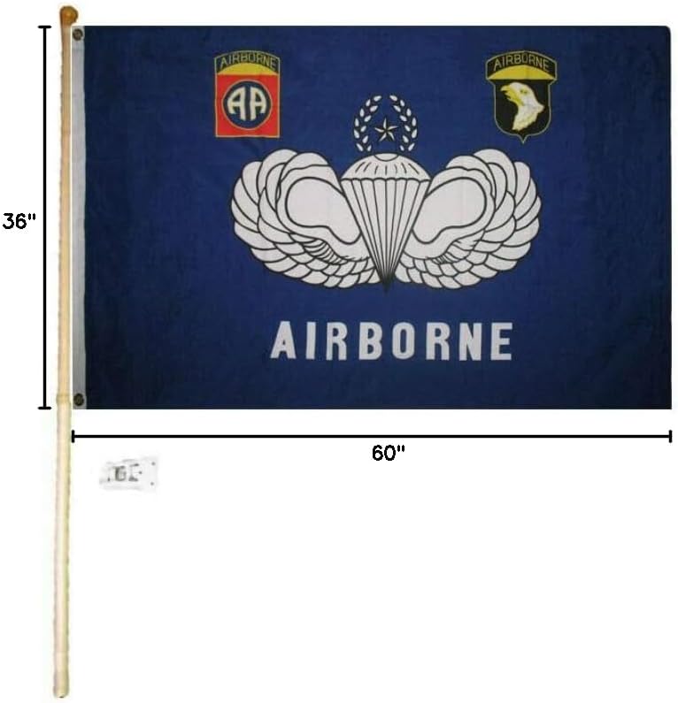 3x5 3'x5' 82nd & 101st Airborne Division Blue Polyester Flag with 5' (Foot) Flag Pole Kit with Wall Mount Bracket & Screws (Imported)