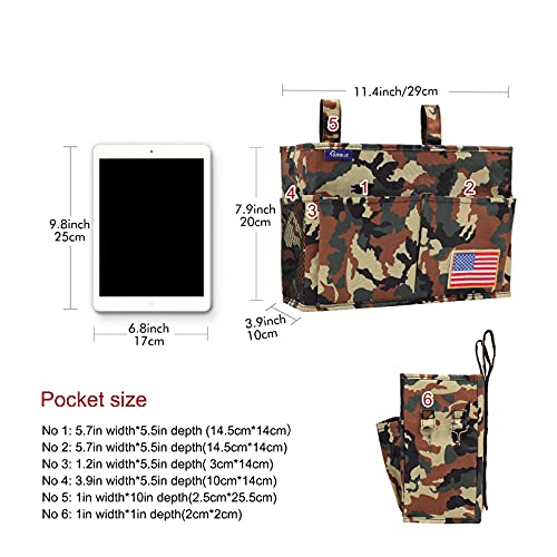 Image of Surblue Bedside Caddy Hanging Organizer Storage Bag Pocket for Bunk, Hospital Beds, College Dorm Rooms, Baby Bed Rails, Wheelchair Side Bag, Camp Chairs, 4 Pockets and 2 Hooks (Small Jungle)