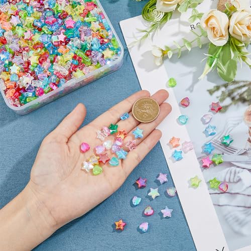 DICOSMETIC 1000Pcs 2 Styles Transparent Acrylic Beads Transparent Star Beads Heart Glass Spacer Beads Random Color Crafting Beads for DIY Jewelry and Crafts Hole: 1.5mm - Image 3