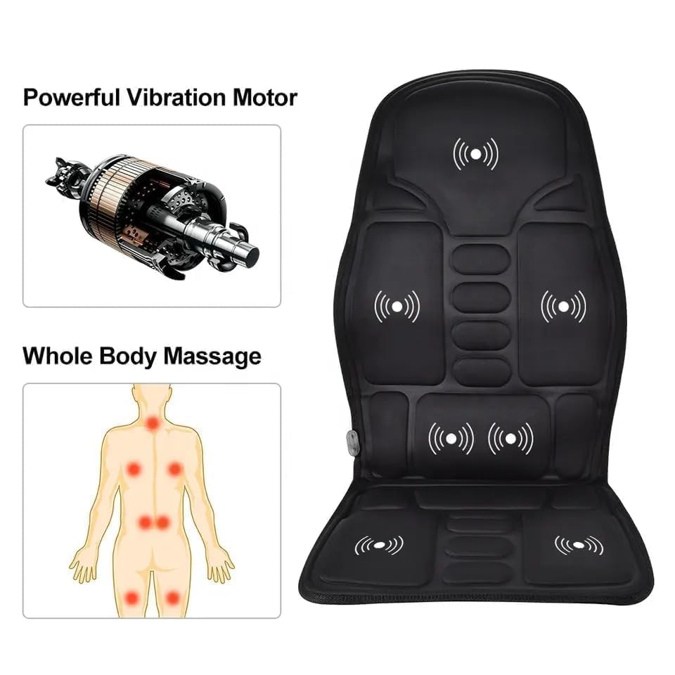 Cheet enterprise car seat massager - Extra Memory Foam Support Pad in Neck and Lumbar,8 Vibration Massage Motors, 2 Heat Levels, Back Massager Chair Pad for Back Relief,for Car, Office & Home 2