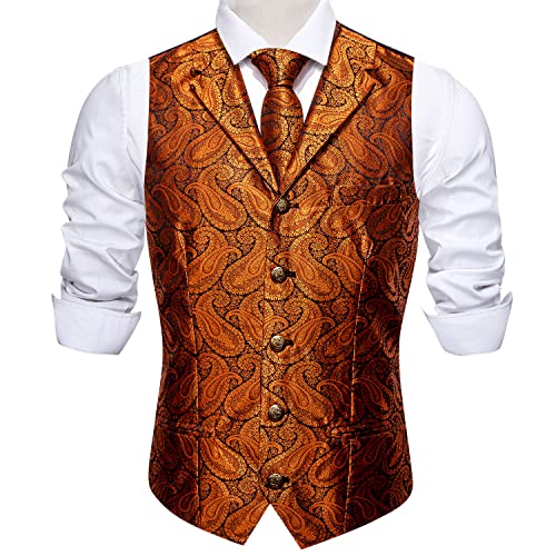 Barry.Wang Mens Paisley Formal Silk Jacquard Suit Vest Tailored Collar Waistcoat Tie Clip Set 5PCS Wedding Party Tuxedo3