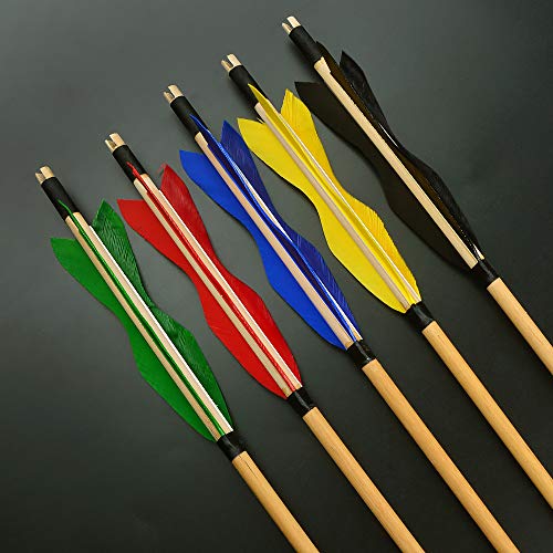 ZSHJGJR 6pcs Handmade Archery Wooden Arrow Shaft Turkey Feathers Traditional Wooden Shaft Arrows Hunting Target Arrows without Arrow Point for Recurve Bow Longbow - Image 7