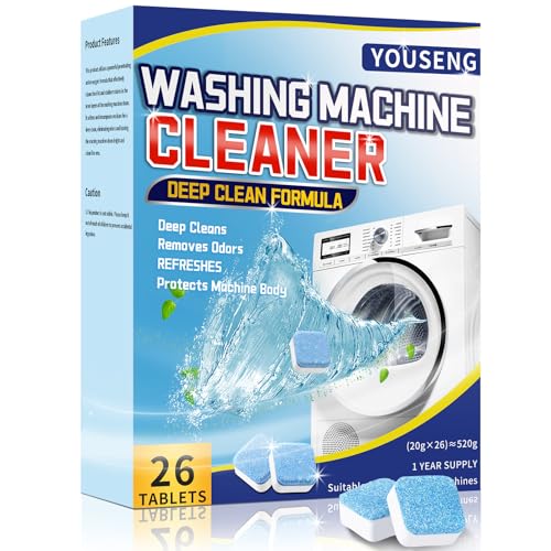 YOUSENG Washing Machine Cleaner Descaler 26 Pack-Deep Cleaning Tablets for HE Front Loader & Top Load Washer, Septic Safe,Deodorization and descaling-1 Plus Year Supply