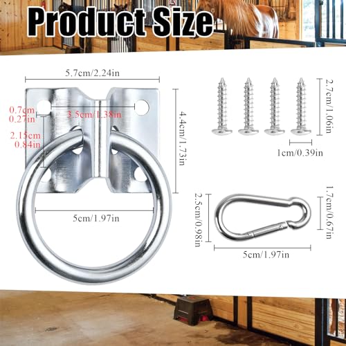 Lainballow 10 Pcs Cross Tie Ring for Horse, Horse Trailer Tie Ring with 10 Spring Snap Hook and 40 Screws, Horse Tie Down Ring Barn Supplies for for Horse Stall,Trailer, Barn, Racetrack, Horse Pasture - Thumbnail 3