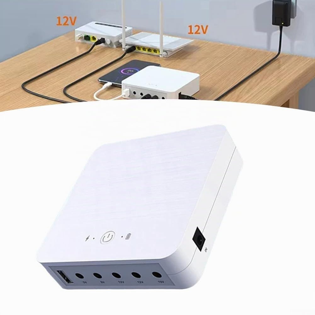Mini UPS Backup Akku 13200mAh Kompakt Mehrfach DC Ausgang 5V 9V 12V 19V Dual-Gerät Leistung Li-Ion Tragbar Weiß Überlastschutz Für Router Sicherheitssystem Kamera Reise Büro