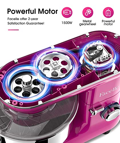 Küchenmaschine,Facelle Knetmaschine 1500W, Teigmaschine Rührmaschine mit 6,2 L Edelstahl Schüssel 6 Geschwindigkeiten… – Bild 3