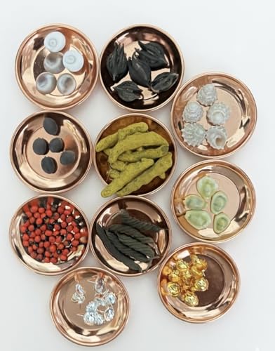 Image of 11 Sacred Lakshmi Pooja Samagri Kit (5 Pieces Each)- Kamalgatta Seeds, Gomti Chakra, Laxmi Cowrie, Red Chirmi, Haldi, Shankha, Bat Head Root, Edamuri Balamuri & Astothrama Flowers for Wealth