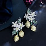 Pendientes de circonita cúbica de Color Blanco y Verde con Forma de Hoja de racimo Art Deco para Mujer, Fiesta de graduación