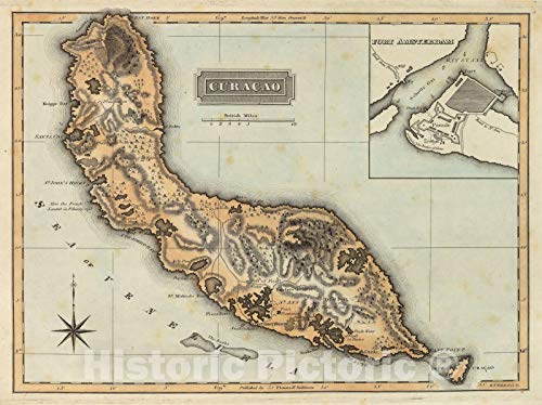 Historic Map - World Atlas Map, Curacao. 1823 - Vintage Wall Art - 24in x 18in
