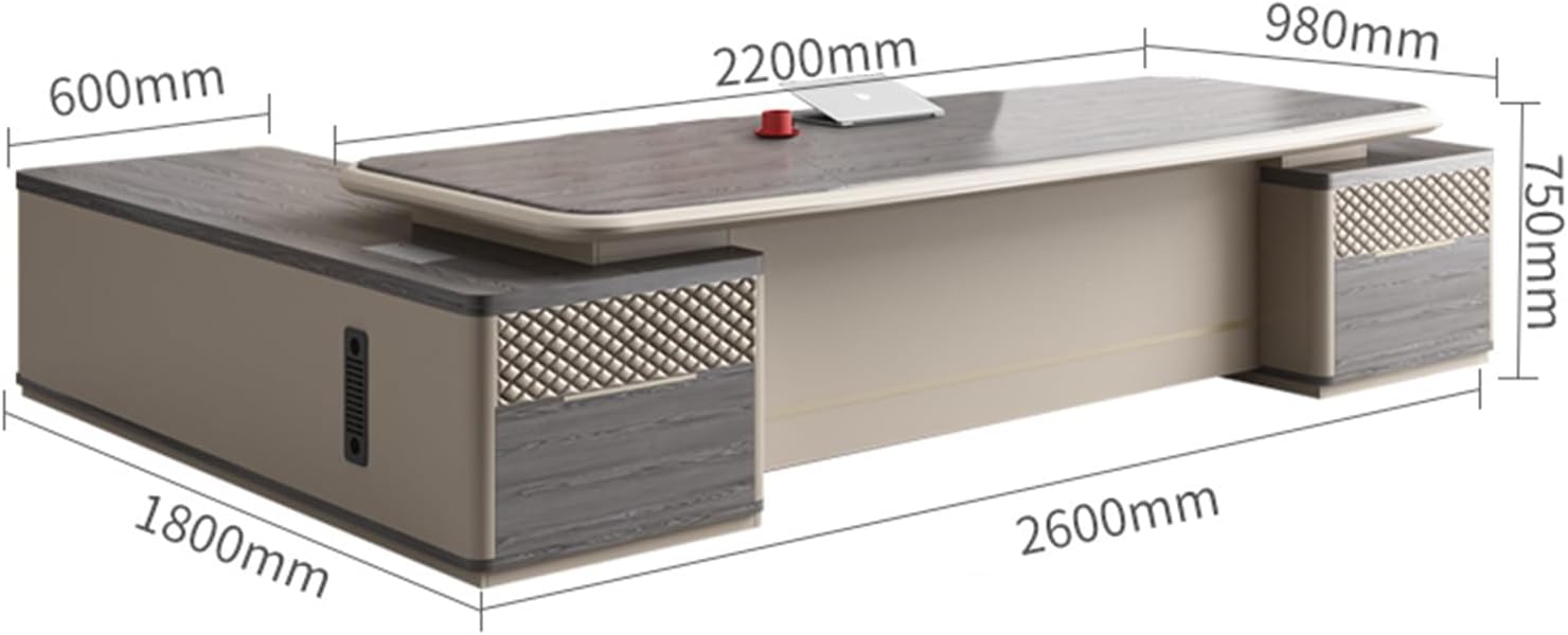 Grey Wood L Shaped Executive Office Desk Computer Desk with File Drawers Study Writing Table Business Furniture Set for Home Office