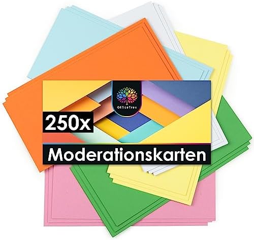 Officetree Kartki Do Umiarkowania Prostokątne 20 X 9,8 cm - 130 G/M2 250 Szt. 6 Kolorów - Niezbędne Do Profesjonalnej Prezentacji, Dyskusji, Moderacji - Zasoby Do Sal Lekcyjnych, Spotkań, Biura