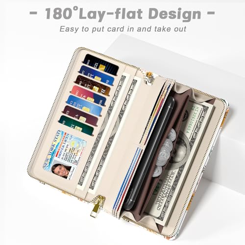 Womens Wallet, RFID Wristlet Wallets for Women, Ladies Clutch Purses, Large Travel Card Holder with Phone Holder4
