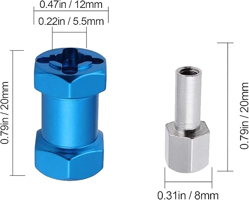 Miniatura 6 de Hobbypark - Paquete de 4 cubos de transmisión hexagonal de rueda de 0.472 in, acoplador combinador de aluminio de 0.591 in, extensión de