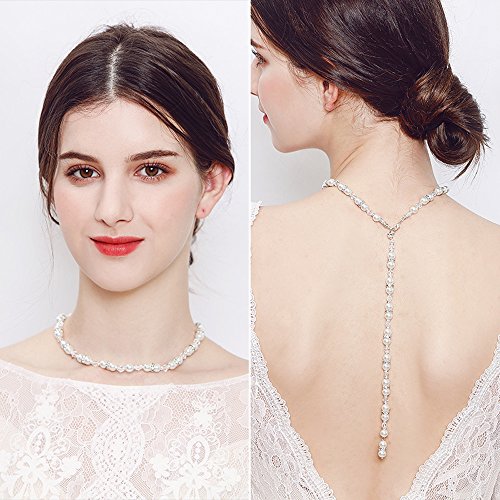 Preisvergleich Produktbild FXmimior Brautschmuck rückenfreies Kleid mit offener Rückseite, Perlenhalskette, Brautschmuck, Perlenkette für Damen