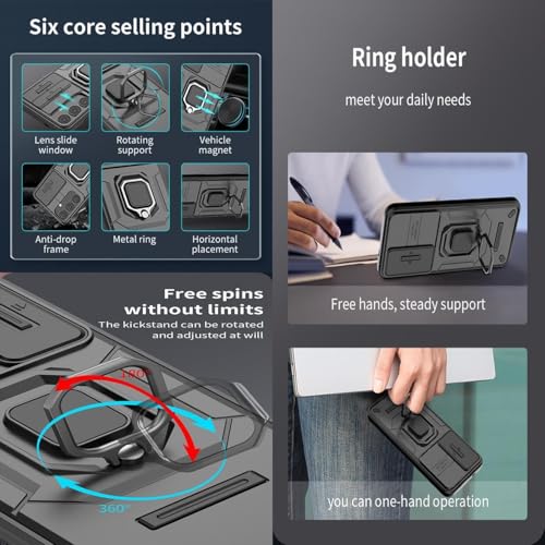 Image of SHINESTAR Tough Armor Oppo A3 Pro 5G Bumper Back Case Cover | Ring Holder & Sliding Camera Shield Cover | 360 Degree Protection Back Case Cover for Oppo A3 Pro 5G (Black)