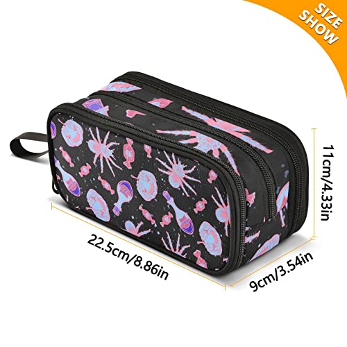 Image of ZAZYXTJ Witch Spider Large Capacity Pencil Case 3 Compartment Pen Pouch Storage Canvas Makeup Bag for School Office Teen Girl Boy Men Women