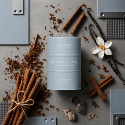 Image of M&SENSE Vanilla Tobacco Scented Candles Large, Natural Soy Candles 21.2oz 120 Hour Slow Burning,Aromatherapy Candle for Stress Relief Meditation Relaxing