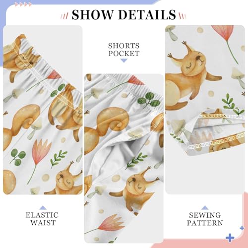 Lovely Squirrel Florals Boys Long Pants Soft Trousers Elastic Waist Kids Lounge Bottoms with Pockets S-XL4