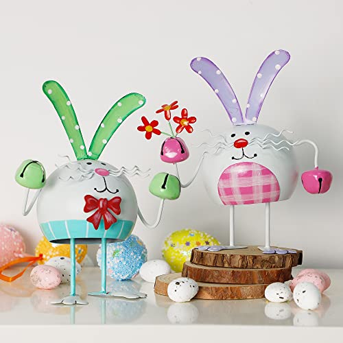 Cllayees Set Of 2 Easter Bunny Tabletop Decoration, 7 Inch Metal Bunny With Bell, Cute Easter Decor For Table Home Room Office #TOP6