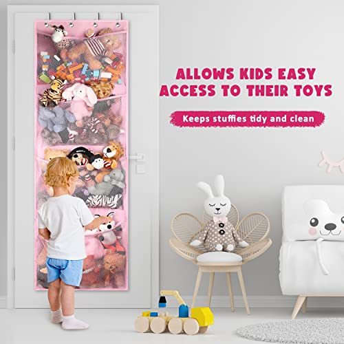 Uuglam Stuffed Animal Storage Holder With 4 Large Pockets，Over The Door Hanging Organizer Storage, Idea For Closet, Plush Toy,Nursery, Bedroom, Bathroom, Kids Room (Pink) #TOP1