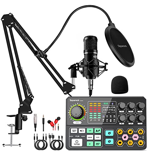 Podcast Equipment Bundle,Audio Interface with All-In-One DJ Mixer and Studio Broadcast Microphone, Perfect for Recording,Live Streaming,Gaming,Compatible with PC,Smartphone,Play Station