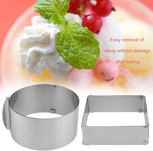 Miniatura 7 de MOTZU 2 piezas de moldes para tartas, anillos de mousse de acero inoxidable, molde ajustable, anillo de molde para decoración de tartas, collar de