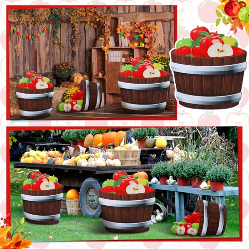 Beeveer 3 Pcs 20\"-26\" Fall Thanksgiving Harvest Theme Decoration Rustic Apple Orchard Cardboard Cutout Stand-up Set Autumn Farmhouse Apple Barrels Stand-ups Photo Booth Props for Party Supplies