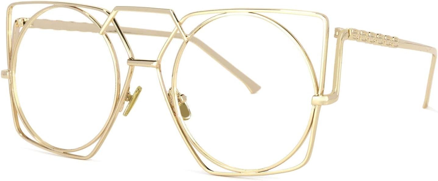 Zeelool Chic Metal Oversized Geometric Eyeglasses Frame with Non-prescription Clear Lens for Women Ybarra ZOM496623 - Image 2