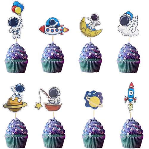 Arthsdite Cupcake-Aufsätze mit Weltraum-Astronauten-Motiv, Rakete, Planet, Ausflug zum Mond, Cupcake-Picks, Dekorationen für Babyparty, Jungen, Mädchen, Geburtstag, Weltraum, Motto-Party,