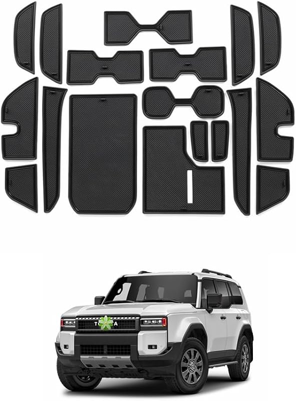 Jogo de tapetes para porta-copos e nichos internos Ruiya para Toyota Land Cruiser 2024–2027 – 18 peças