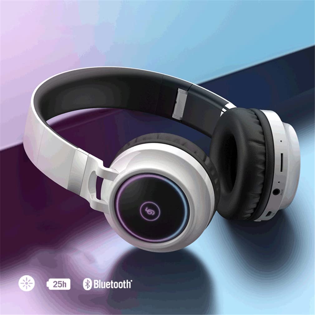 Auriculares Plegables con Bluetooth 5.0, Auriculares con Cable E Inalámbricos En La Oreja/sobre La Oreja con Micrófono, FM, SD/TF, Tiempo De Reproducción De 25 Horas,Blanco