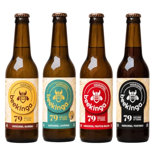 Pack Degustación Hidromiel Beekinga de 6 botellines de 33cl. 2 botellines de Romero, 1 botellín de Lavanda, 1 botellín Tostado y 2 botellines de Frutos Rojos