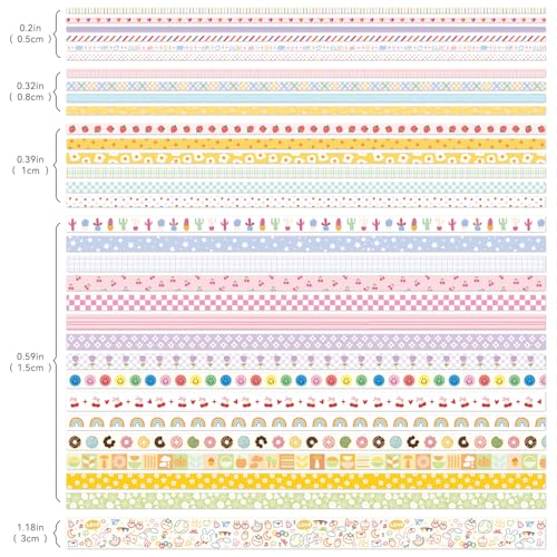 Image of PAGEMORE 32 Rolls Colorful Cute Floral Writable Washi Tape Set, Decorative Tapes for Scrapbooking and Journaling, Junk Journal Supplies, Bullet Journaling for Women Girl 5-30mm Wide 9.84ft Long /Roll