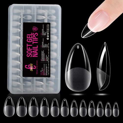 CHUCHU Amande Capsule Americaine Ongle Gel: Moyenne Faux Ongles PMMA 216 Pièces 12 Tailles, Soft Capsule Pose Americaine Ongle Transparente en Résine