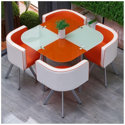Mesas y Sillas De Vidrio Templado, Mesa De Comedor Moderna Redonda/Cuadrada para Cocina, Comedor y Comedor. Combinación De Mesa y Silla De Negociación para Cocina.,42
