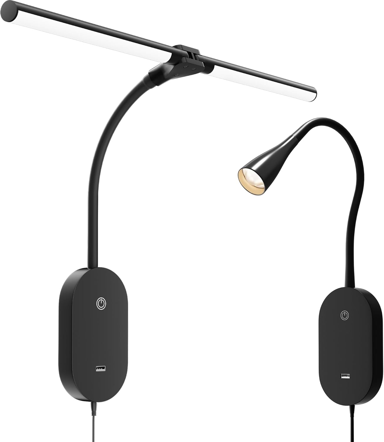 Office Lamp Set | 1 Ultra Wide 2-Heads Wall Lights & 1 Focused Wall Mount Reading Light Bundle