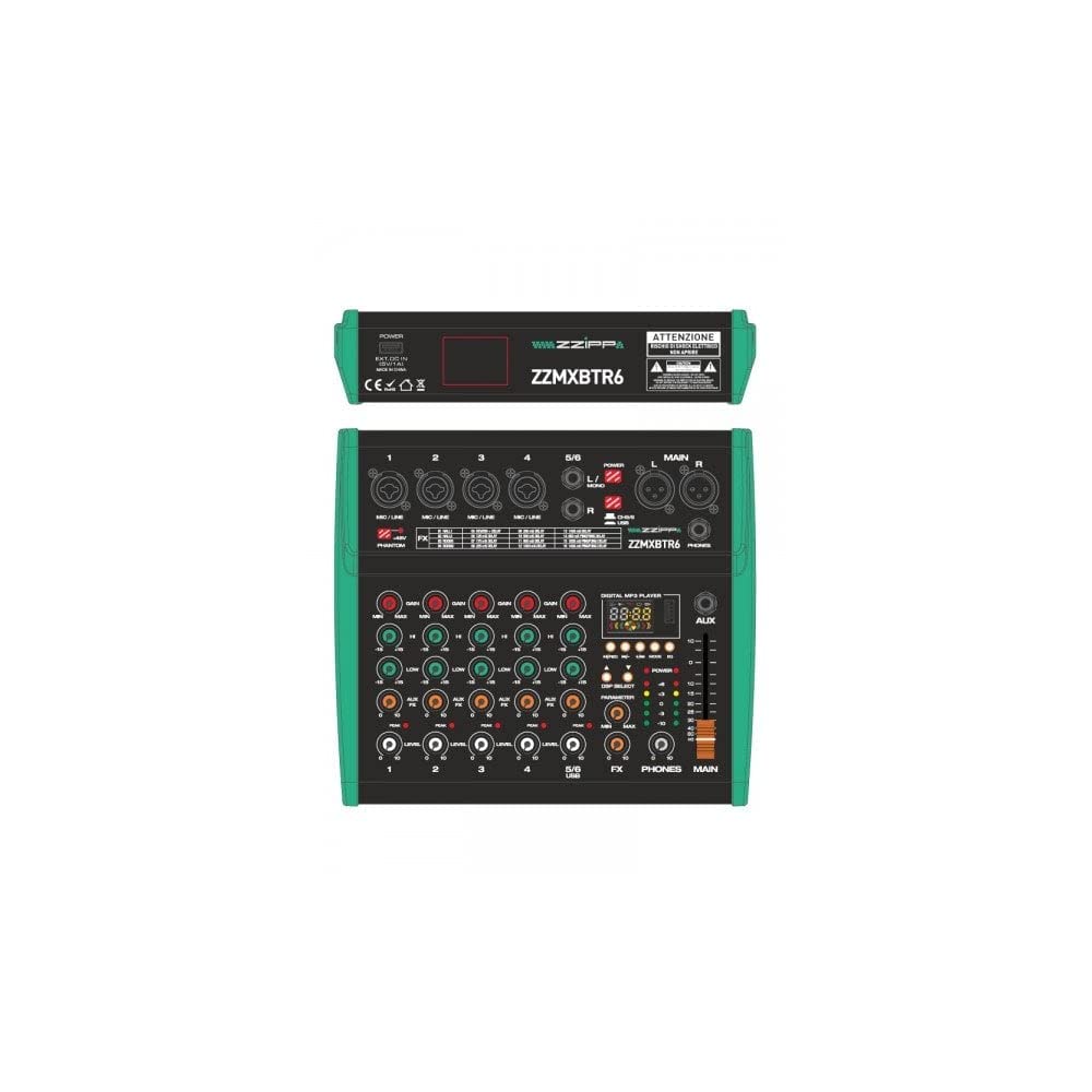 ZZMXBTR6 Mixer Audio Passivo con Bluetooth MP3 e Effetti