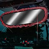 LivTee Bling Car Rearview Mirror Cover, Elastic Plush Bling Car Rear View Mirror Cover, Crystal Rhinestone Bling Car Interior Accessories for Women Universal Fit - Red
