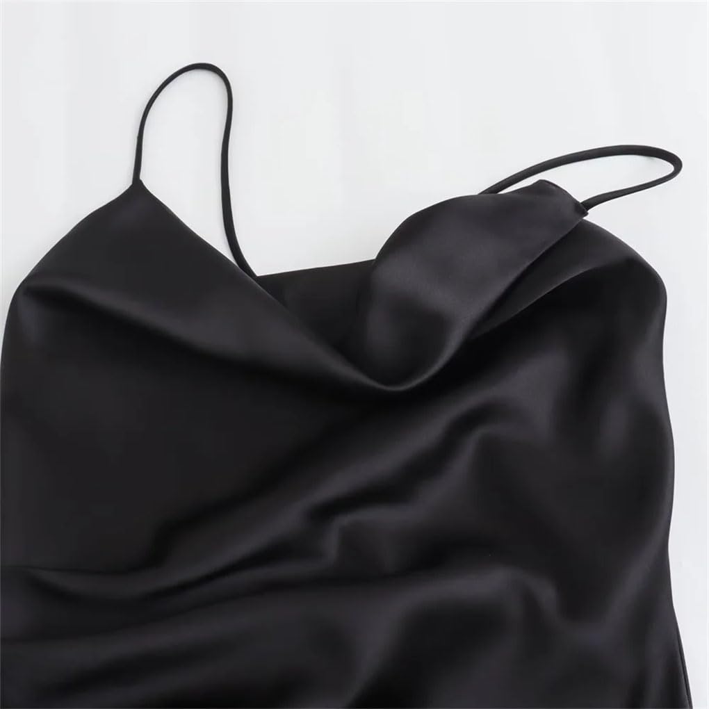 Robe midi en satin à bretelles spaghetti pour femme, couleur unie, longueur cheville, robes décontractées